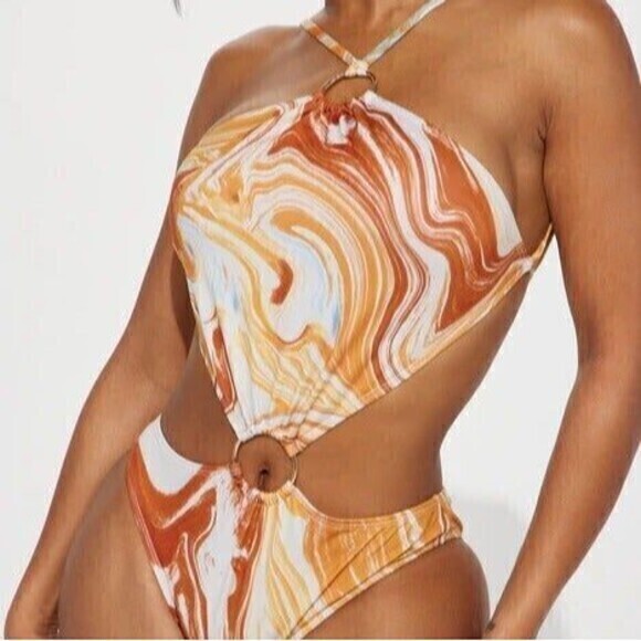Envya Multicolor Marbled 1 Piece Swimsuit Halter Neck Size Small RefN04 - Picture 1 of 7